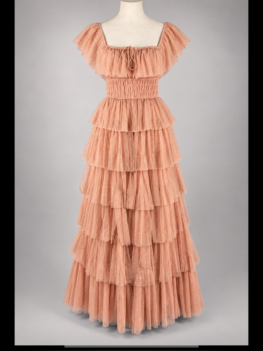 Petal + Pup Belle Maxi Dress S Blush Point d’Esprit Tulle Ruffle NWOT Fairycore